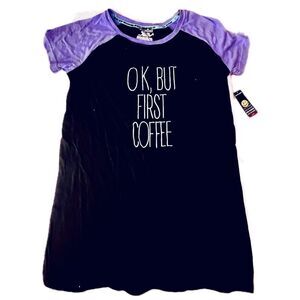 NWT Joe Boxer Gorgeous S OK BUT FIRST COFFEE Black Purple Nightgown Pajama Shirt